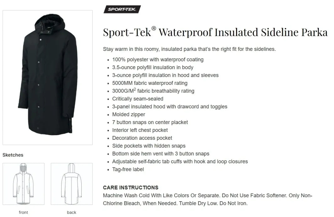Spartans Embroidered Waterproof Insulated Parka